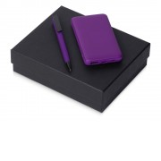 Подарочный набор c пластиковой ручкой, повербанком С2, 10000 mAh, фиолетовый