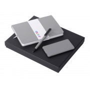 Подарочный набор c блокнотом С1, ручкой и повербанком 5000 mAh, серый