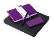 Подарочный набор c блокнотом С1, ручкой и повербанком 5000 mAh, фиолетовый