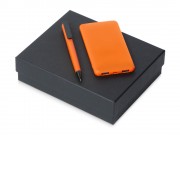 Подарочный набор c пластиковой ручкой, повербанком С1, 5000 mAh, оранжевый