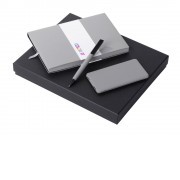 Подарочный набор c блокнотом С2, ручкой и повербанком 5000 mAh, серый