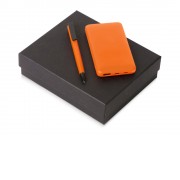 Подарочный набор c пластиковой ручкой, повербанком С2, 10000 mAh, оранжевый