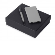 Подарочный набор c пластиковой ручкой, повербанком С1, 5000 mAh, серый