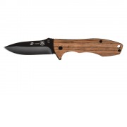 Нож складной Stinger, 80 мм, (чёрный), материал рукояти: сталь/эбеновое дерево (коричневый)