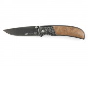 Нож складной Stinger, 71 мм, (чёрный), материал рукояти: сталь/дерево (коричневый)