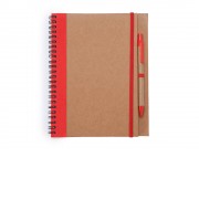 Блокнот А5+ ALANI с шариковой ручкой, крафтовый/красный