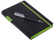 Бизнес блокнот Bossy с ручкой, черный и зеленое яблоко