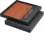 Legato блокнот формата А5 с набором из шариковой ручки и ручки-роллера - Коричневый