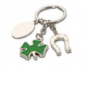 Брелок с шильдом с подковой и четырехлистным клевером, серебристый/зеленый