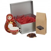 Подарочный набор: чайная пара, чай Глинтвейн, серебристый