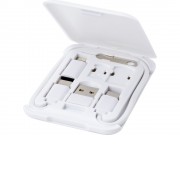 Savvy модульный кабель для зарядки из переработанной пластмассы с держателем для мобильного телефона - Белый