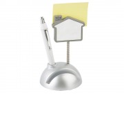 Подставка для визиток и ручки с держателем для бумаги Домик, серебристый/белый (Р)