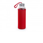 Бутылка стеклянная CAMU в чехле из неопрена, 500 мл, прозрачный/красный