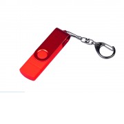 USB-флешка на 32 Гб 3 в 1 поворотный механизм, c двумя дополнительными разъемами MicroUSB и TypeC C с одноцветным металлическим клипом, красный