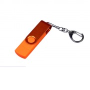 USB-флешка на 64 ГБ 3 в 1 поворотный механизм, c двумя дополнительными разъемами MicroUSB и TypeC C с одноцветным металлическим клипом, оранжевый