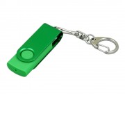 Флешка промо поворотный механизм, с однотонным металлическим клипом, 64 Гб, зеленый