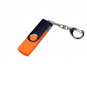 USB-флешка на 16 Гб поворотный механизм, c двумя дополнительными разъемами MicroUSB и TypeC, оранжевый