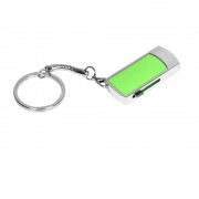 Флешка прямоугольной формы, выдвижной механизм с мини чипом, 32 Гб, зеленый/серебристый