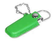 Флешка в массивном корпусе с кожаным чехлом, 64 Гб, зеленый