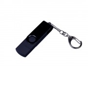 USB-флешка на 32 Гб 3 в 1 поворотный механизм, c двумя дополнительными разъемами MicroUSB и TypeC C с одноцветным металлическим клипом, черный