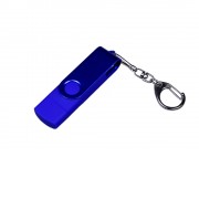 USB-флешка на 32 Гб 3 в 1 поворотный механизм, c двумя дополнительными разъемами MicroUSB и TypeC C с одноцветным металлическим клипом, синий