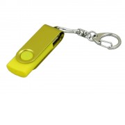 Флешка промо поворотный механизм, с однотонным металлическим клипом, 64 Гб, желтый