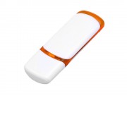 Флешка промо прямоугольной классической формы с цветными вставками, 64 Гб, белый/оранжевый