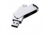 USB 2.0-флешка на 64 Гб поворотный механизм, c дополнительным разъемом Micro USB с одноцветным металлическим клипом