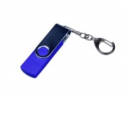 USB-флешка на 16 Гб поворотный механизм, c двумя дополнительными разъемами MicroUSB и TypeC, синий