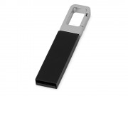 Флеш-карта USB 2.0 16 Gb с карабином Hook, черный/серебристый