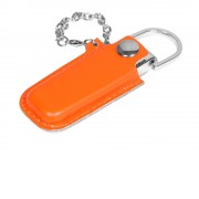 Флешка в массивном корпусе с кожаным чехлом, 16 Гб, оранжевый