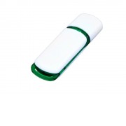 Флешка промо прямоугольной классической формы с цветными вставками, 4 Гб, белый/зеленый