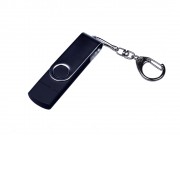 USB-флешка на 32 Гб поворотный механизм, c двумя дополнительными разъемами MicroUSB и TypeC, черный