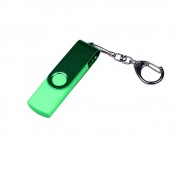 USB-флешка на 64 ГБ 3 в 1 поворотный механизм, c двумя дополнительными разъемами MicroUSB и TypeC C с одноцветным металлическим клипом, зеленый