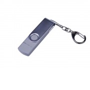 USB-флешка на 16 Гб поворотный механизм, c двумя дополнительными разъемами MicroUSB и TypeC, серебро
