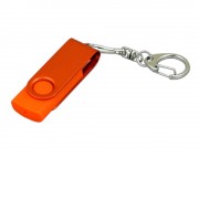 Флешка промо поворотный механизм, с однотонным металлическим клипом, 64 Гб, оранжевый