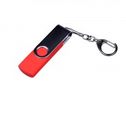 USB-флешка на 32 Гб поворотный механизм, c двумя дополнительными разъемами MicroUSB и TypeC, красный