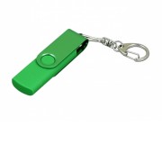 Флешка с поворотным механизмом, c дополнительным разъемом Micro USB, 16 Гб, зеленый