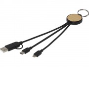 Кабель для зарядки Tecta 6 в 1 из переработанного пластика/бамбука с брелком, сплошной черный