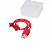 Двусторонний кабель для зарядки Ario 3-в-1 в тканевой оплетке, красный