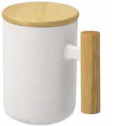 Кружка с ручкой и крышкой из каучукового дерева Jeny, белый