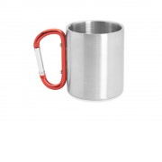 Кружка GUAYA с ручкой карабином, 230 мл, серебристый/красный
