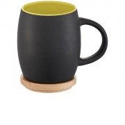 Керамическая чашка Hearth с деревянной крышкой-костером, черный/лайм