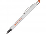 Ручка металлическая шариковая Flowery со стилусом и цветным зеркальным слоем, белый/оранжевый