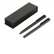 Набор из шариковой ручки и ручки-роллера с анодированным зеркальным слоем в подарочной коробке Monarch Black, черный