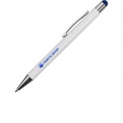 Ручка металлическая шариковая Flowery со стилусом и цветным зеркальным слоем, белый/синий