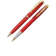 Набор: шариковая ручка и ручка-роллер PEN & PEN. Pierre Cardin, красный/серебристый/золотистый