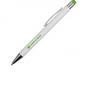 Ручка металлическая шариковая Flowery со стилусом и цветным зеркальным слоем, белый/зеленое яблоко