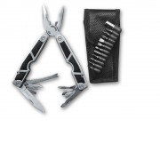 Мультитул Stinger, 115x45 мм, 10 функций, сталь/пластик, жёлто-чёрный, 12 насадок и нейлоновый чехол