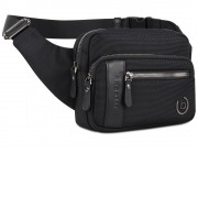 Сумка на пояс BUGATTI Nero, чёрная, нейлон 1680D/кожа, 20,5х6х15 см